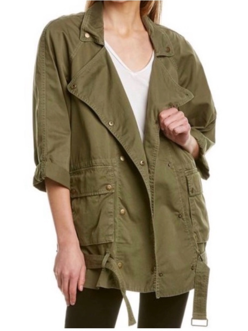 Current/Elliott Oversized Olive Green Utility Jacket with Waist Small